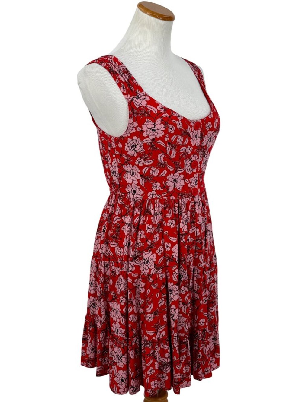 Band Of Gypsies Red Floral Sleeveless Tiered Dress M | Coquette Grunge Fairy Y2K - Picture 7 of 16